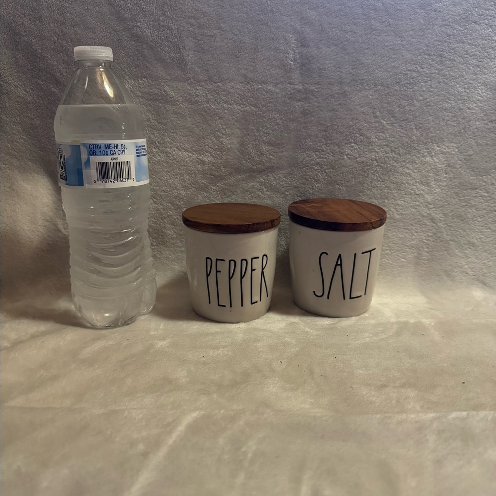 Rae Dunn White Salt and Pepper Cellars with Brown Lids
